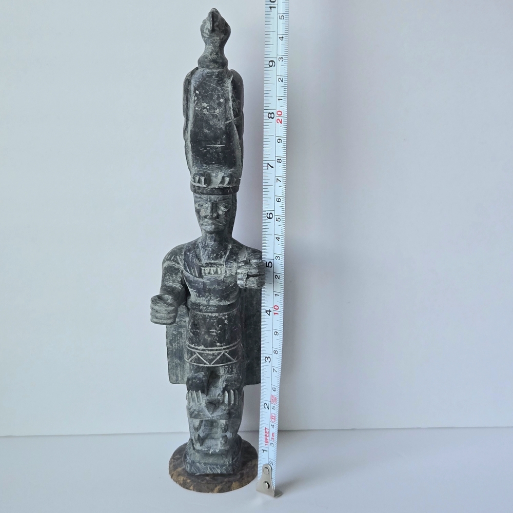 VTG Carved Green Stone Totem Sculpture-Eagle Warrior Snake w Petrified Wood Base - Picture 11 of 11